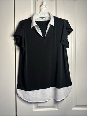 Adrianna Papell Black Top with White Collar and Hem